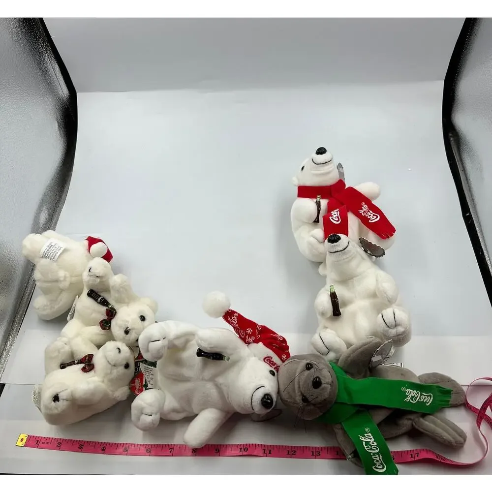 Vintage Lot 8 Coca Cola Polar Bear Bean Bag Plush Seal‎ Christmas Ornaments